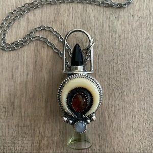 Sterling Silver Roller Bottle Vial Necklace Onyx, Carnelian, & Moonstone on 32”